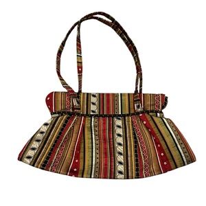 NEW MARUCA COLORADO BOHO STRIPE AZTEC ZIPPER FABRIC SMALL SHOULDER RED BLACK BAG